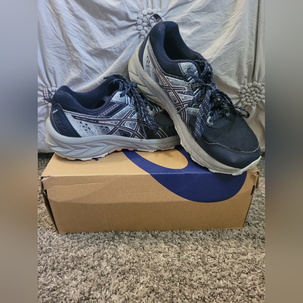Asics Womens Gel Venture 9 Trail Running Shoes Sz 8 Navy/LT Blue